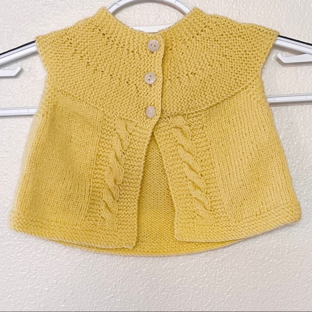 Hand knitted vest/sweater, yellow, size 0-3 mos, very cute!